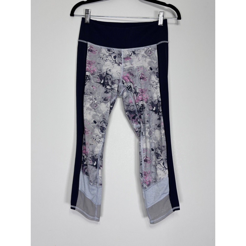 Lululemon Floral Mesh Crop Leggings Navy Pink Grey Yoga Training Tights